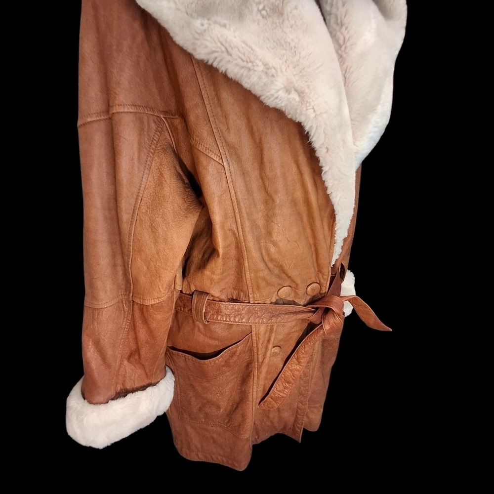 Wilsons Penny Lane Leather Faux Fur Trim Belted Hoodie Coat Women Size Medium - Picture 12 of 16